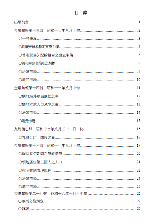《金融旬報 香港旬報》昭和17年至18年間 中文譯稿 日佔時期 橫濱正金銀行香港支店