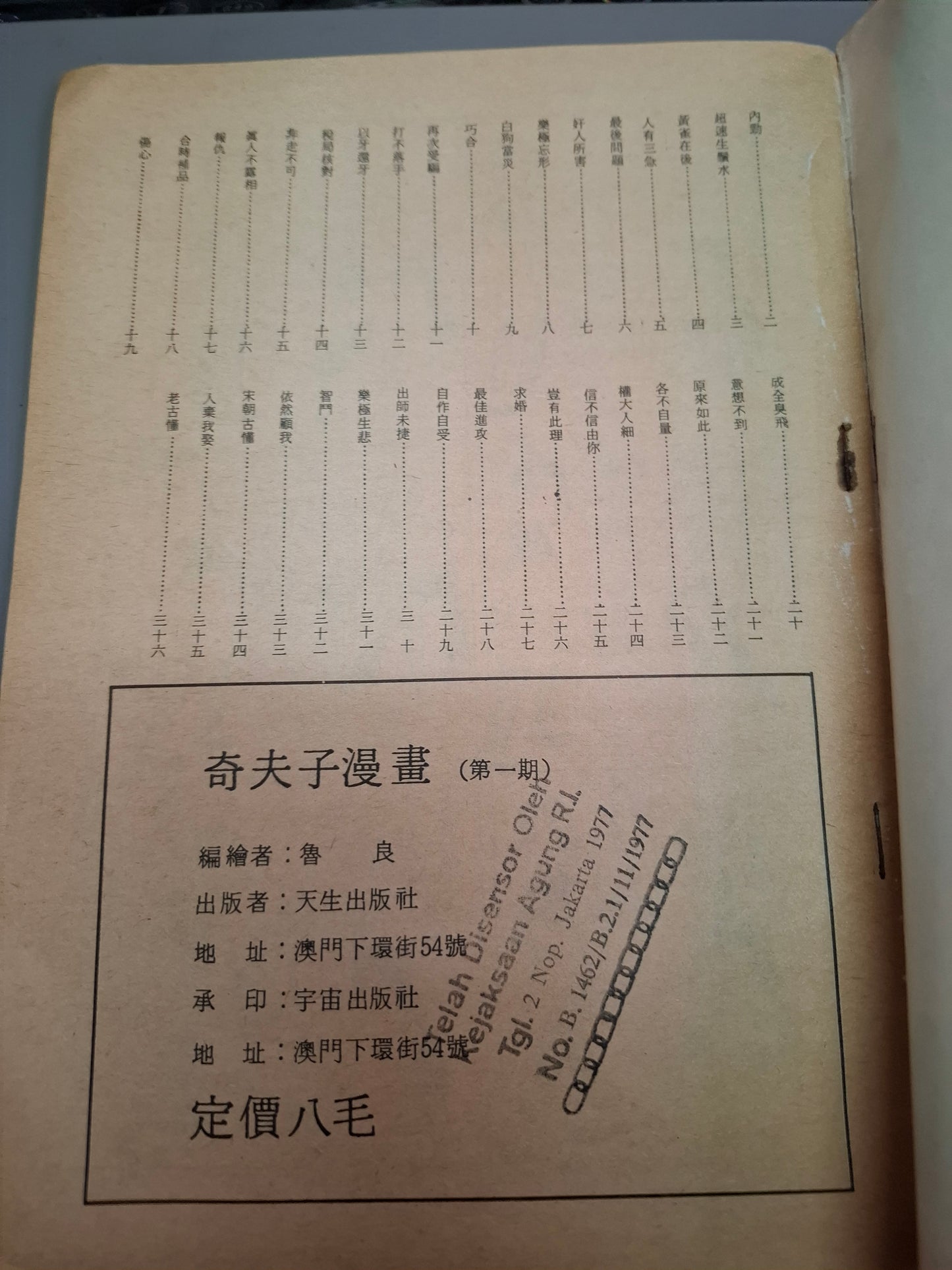 奇夫子 大冬瓜與陳老師 創刊號 第一期 魯良 舊漫畫 澳門出版