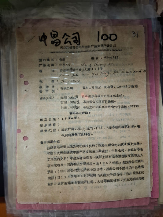中昌公司 天津外貿各公司對國外廠商關係戶資信表