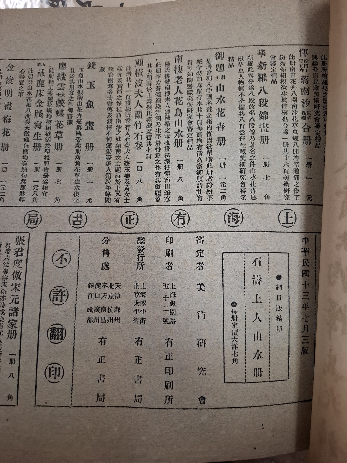 石濤上人山水冊 網目版精印 有正書局 1924年 胡少雲藏書 民國線裝畫冊